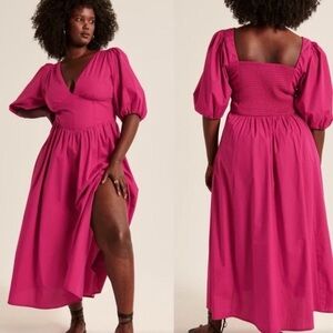 Abercrombie & Fitch Puff Sleeve Corset Midi Dress
